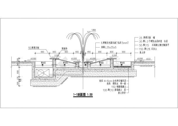 浙江省某985学校景观工程跌水池CAD施工详图-图二
