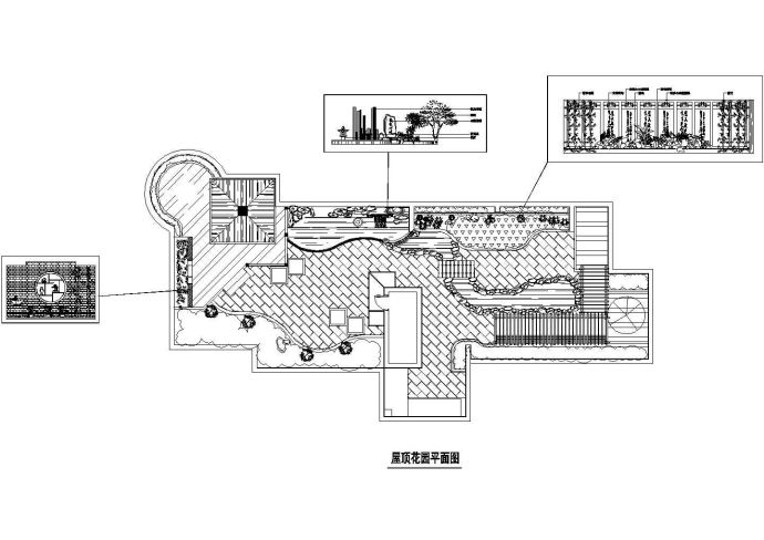 成都财经大学研究生院教学综合楼屋顶景观花园平面设计CAD图纸_图1