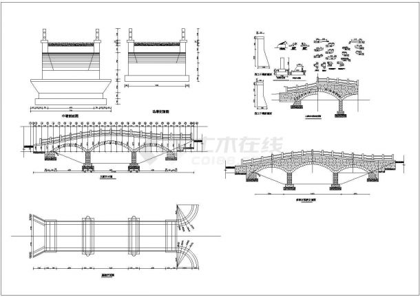 某多跨石拱桥CAD节点平立面施工图-图一