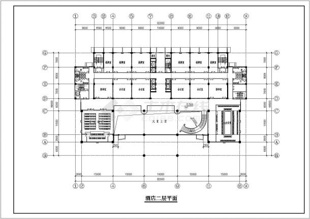 某县多层大型酒店建筑设计施工CAD图-图二