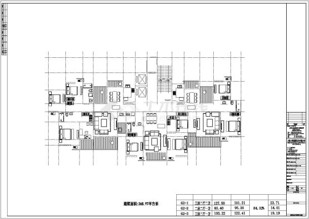 南昌欣荷景苑小区住宅楼标准平面设计图CAD图纸（1梯3户/151+95+122）-图一