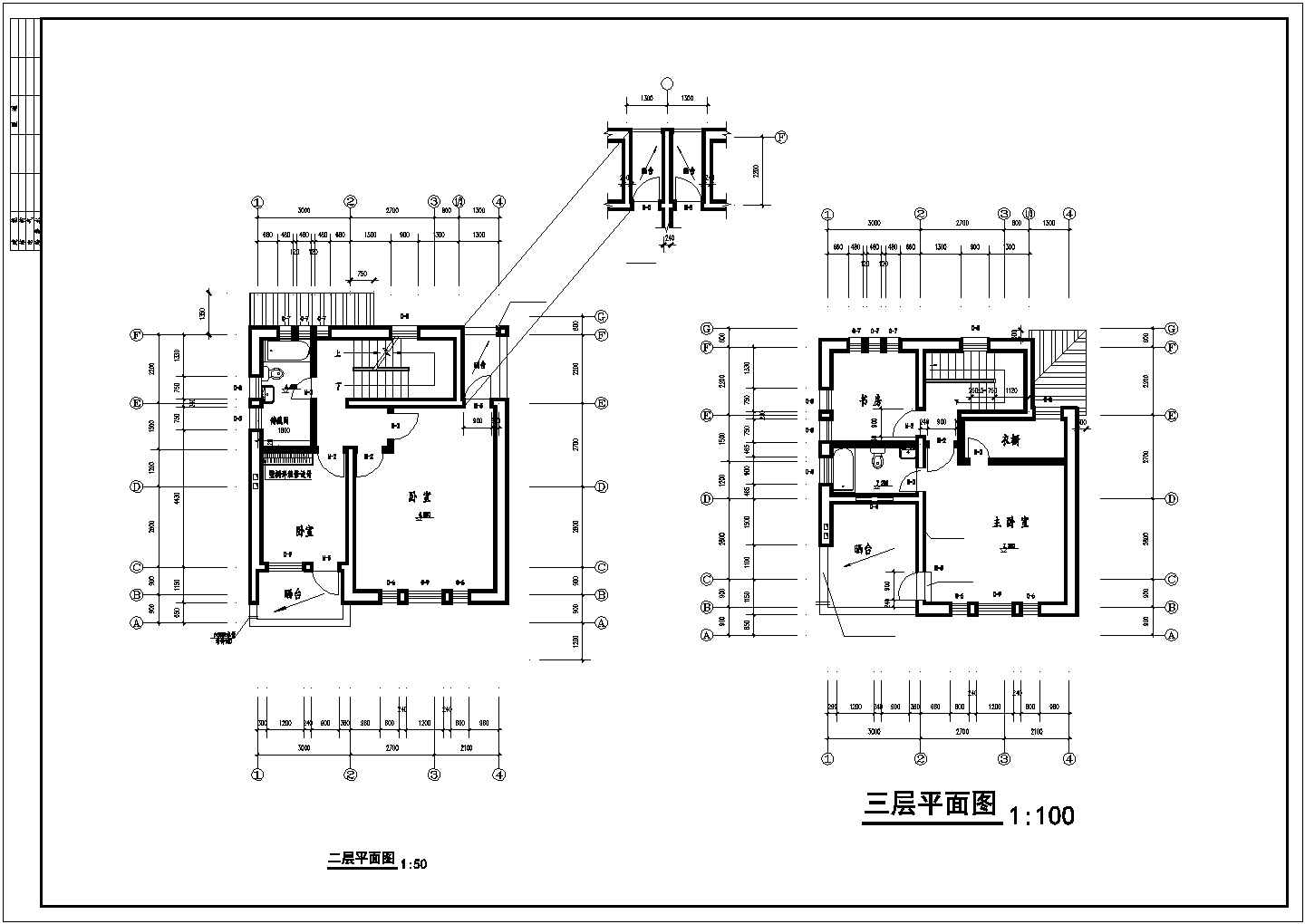 某农村三层别墅建筑施工方案cad图纸