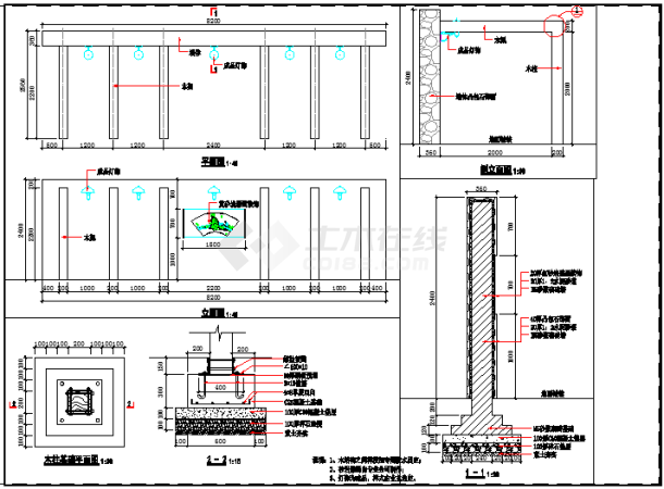 某花架景墙CAD设计全套完整施工图-图一