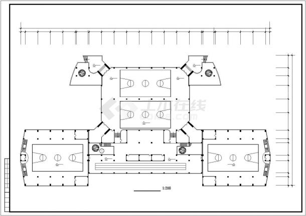 某大学三层体育馆设计cad建筑方案图（标注详细）-图一