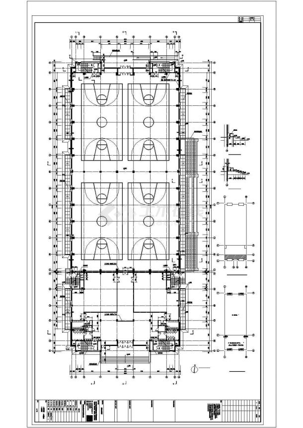 3万平米2层钢框架体育馆全套cad建筑设计图纸,其中包含:各层平面图
