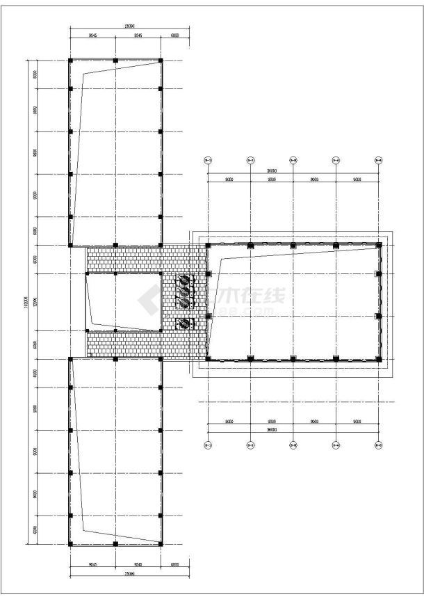 北京某大学3500平米2层框架网球馆平剖面CAD设计图纸-图二