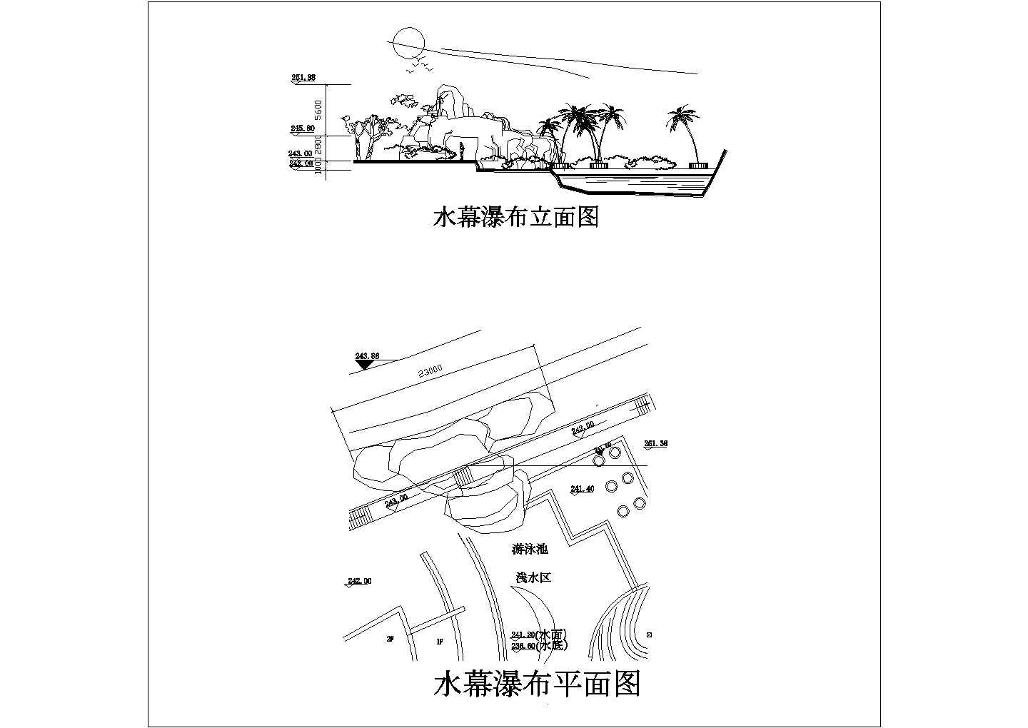 某瀑布CAD设计构造完整方案