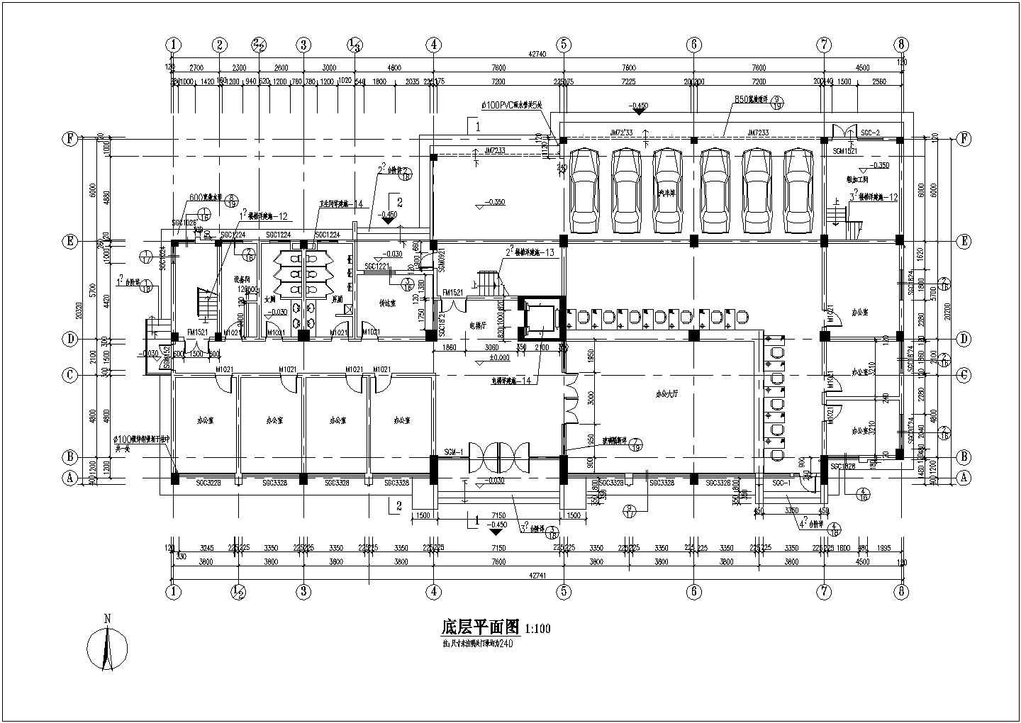 办公楼设计_【南通】某多层办公楼详细方案CAD施工图(含机房层平面图、机房屋顶层平面图)