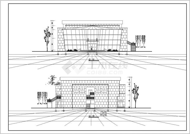长60.4米 宽30.9米 2层室内体育馆建筑设计图【1-2层及屋顶平面 4个立面】-图二