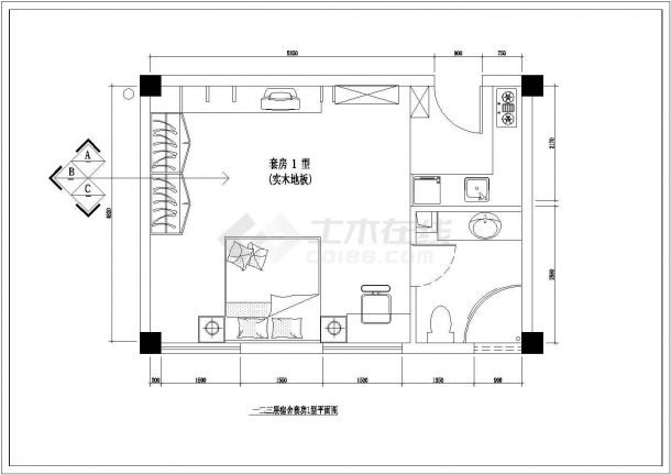 某外贸公司多层高管宿舍全套室内装修cad施工图(含套房配电盒电系统图)-图二