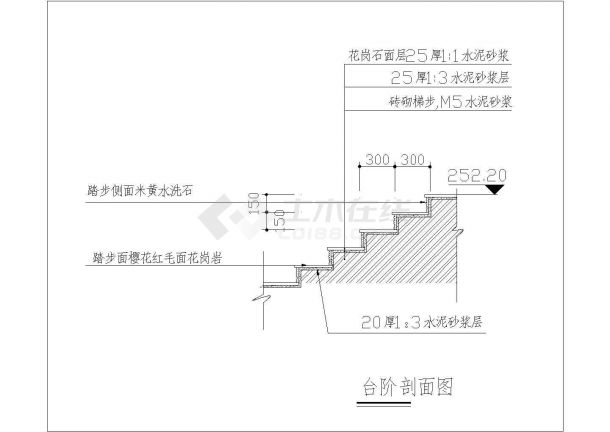 某台阶做法CAD平立面施工构造图-图一