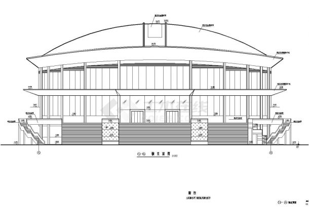 [广西]某三层框架结构体育馆建筑施工图纸，标注明细-图一