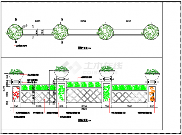 某花钵景墙CAD节点设计完整施工图-图一