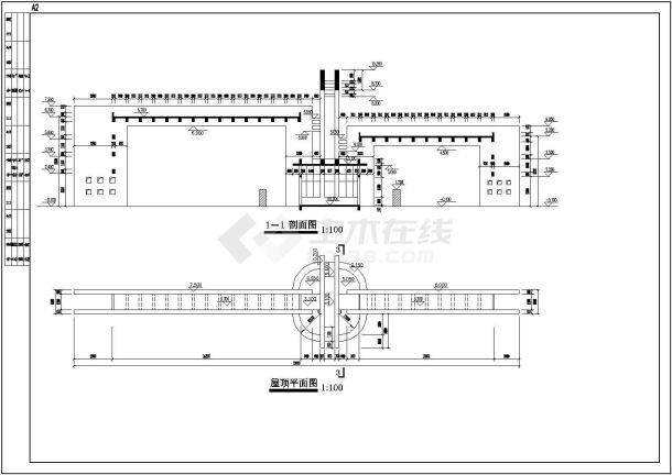 某大门建筑CAD平立面施工详细节点图-图一