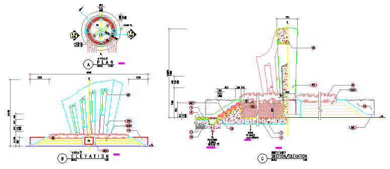 某广场水景小品竖琴设计CAD全套详细施工图