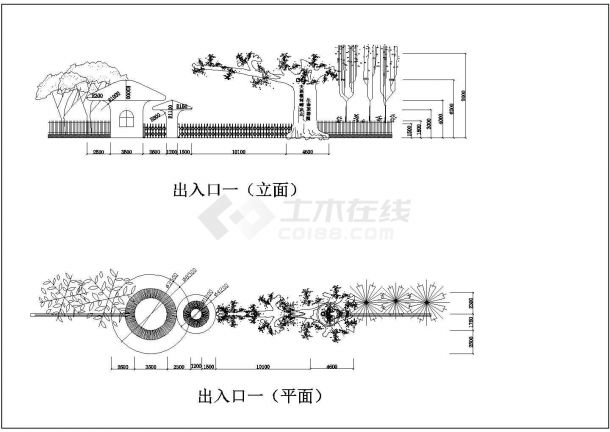 成都某小区出入口绿化规划方案设计施工CAD图纸-图一