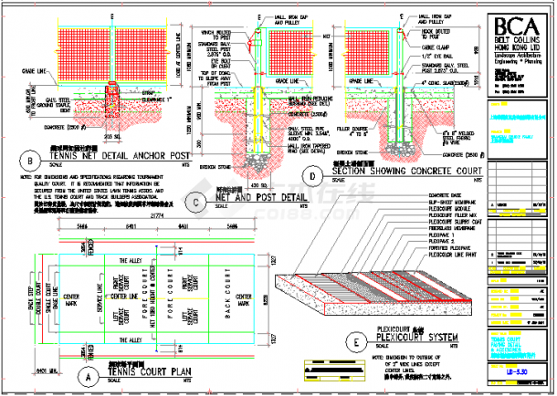 某网球场铺面CAD设计节点完整详图-图一