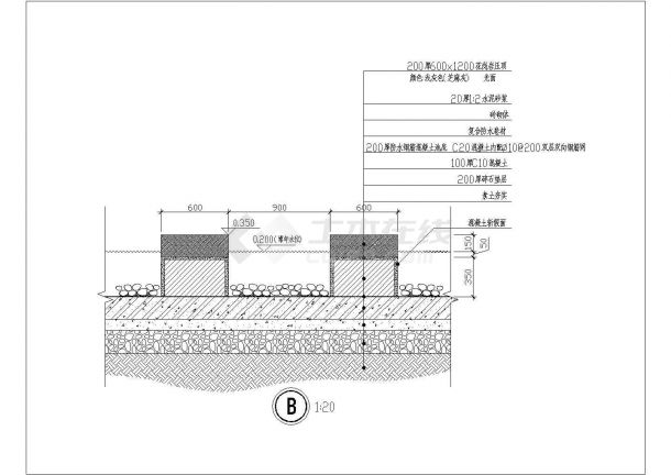 某跌水池CAD全套设计详细剖面图-图二