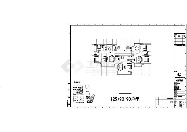 成都汇翠嘉园小区住宅楼标准平面设计图CAD图纸（1梯3户/92+104+131）-图一