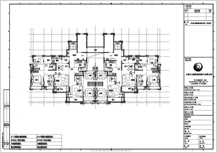 苏州宝带花园小区住宅楼标准层平面设计CAD图纸（1梯4户对称型/106+93）_图1