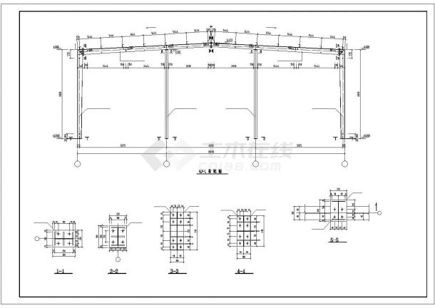 某经济区轻钢厂房设计施工CAD图纸-图二