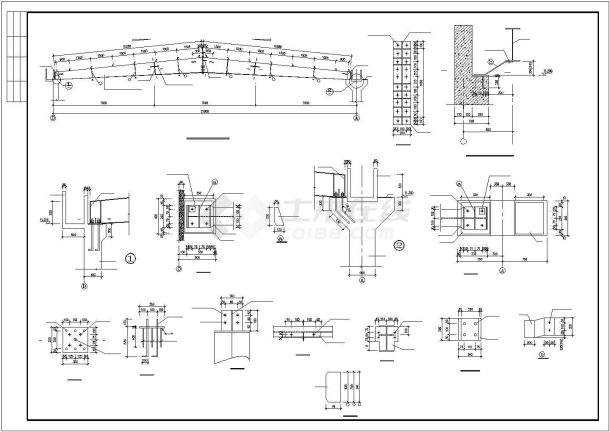 某经济区轻钢钢屋盖带气楼结构设计施工CAD图纸-图二