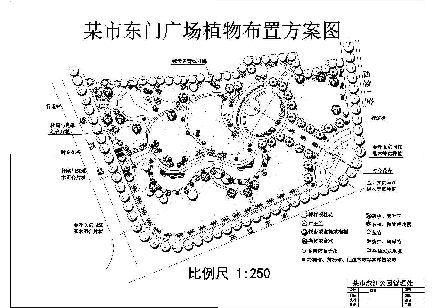 公园广场绿化CAD图纸-某市东门广场植物布置方案图