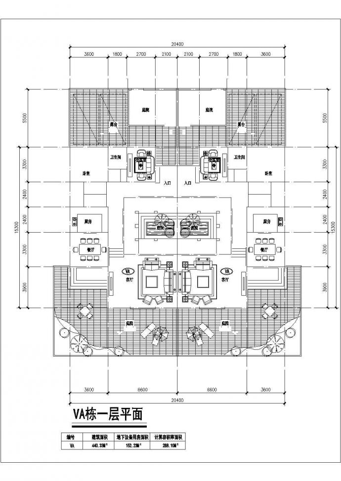 南京某小区440平3层单体高档别墅平面设计CAD图纸（含架空层和地下层）_图1