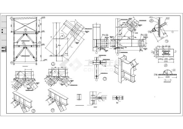 某产业园三层商业楼钢结构框架设计施工CAD图纸-图二
