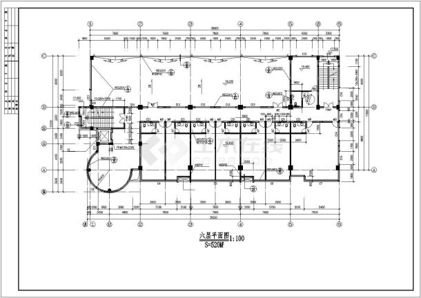 某4340㎡地上六层框架结构办公楼建筑施工CAD图纸，含建筑说明-图二
