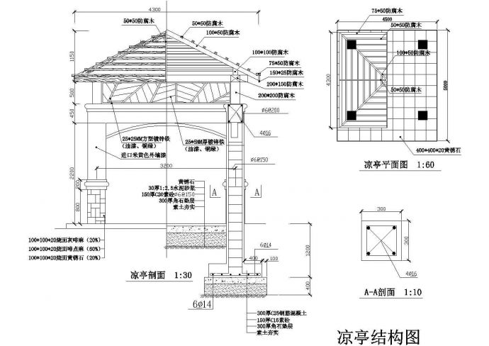 带有方型镀梓铁的凉亭结构设计图纸_图1