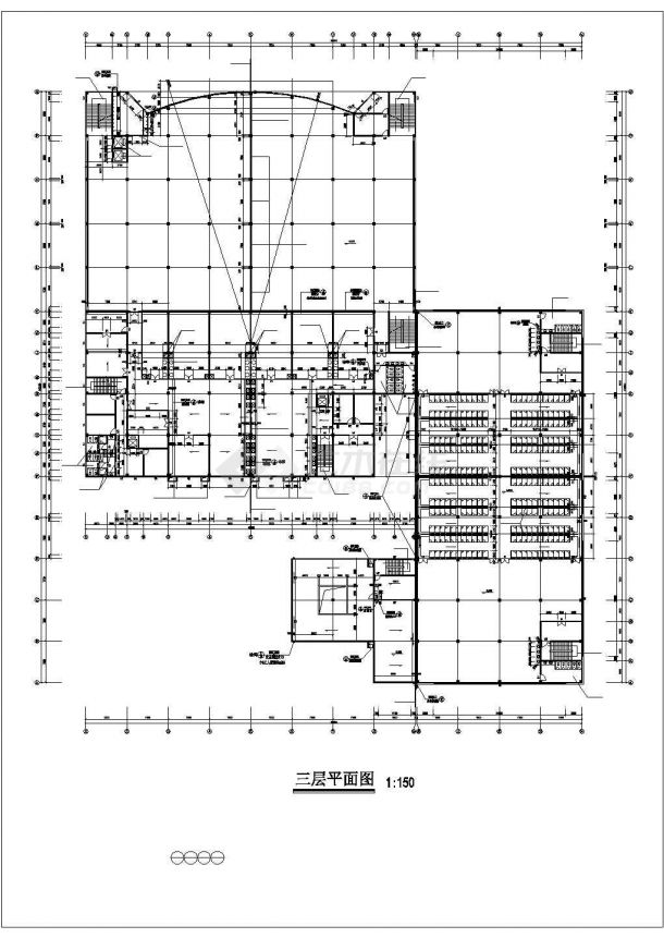青岛市某大型三层学校食堂建筑施工CAD布置图-图一