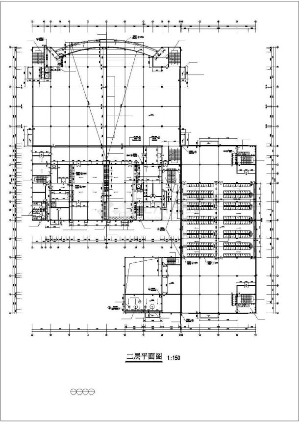 青岛市某大型三层学校食堂建筑施工CAD布置图-图二