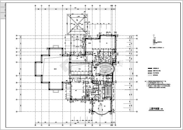 某地下一层地上三层框架结构别墅（总建筑面积1667.8平方米）设计cad全套建筑施工图（含设计说明）-图二