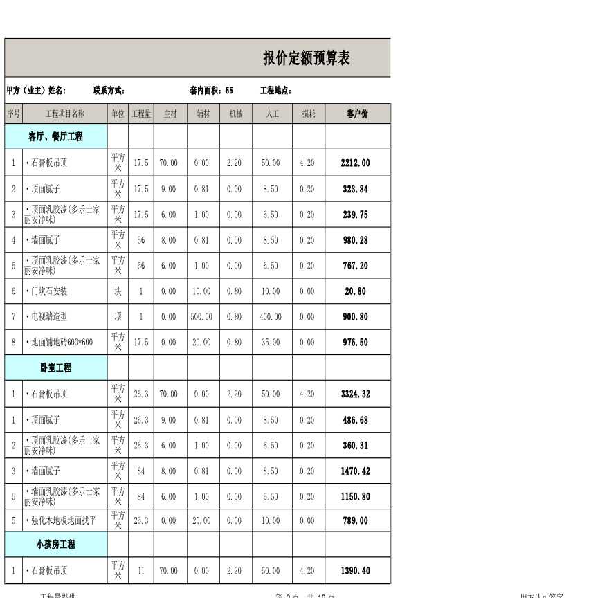 50平米小公寓装修报价定额预算表-图二