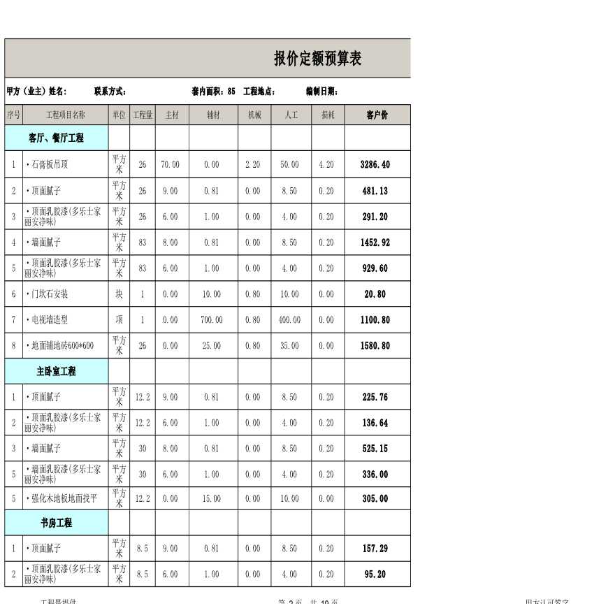 85平米公寓装修报价定额预算表-图二