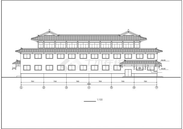 武汉市某度假中心2000平米3层框架洗浴中心CAD建筑设计图纸-图一