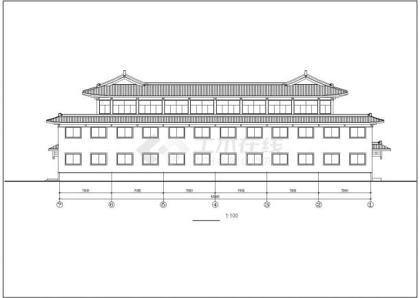 武汉市某度假中心2000平米3层框架洗浴中心CAD建筑设计图纸-图二
