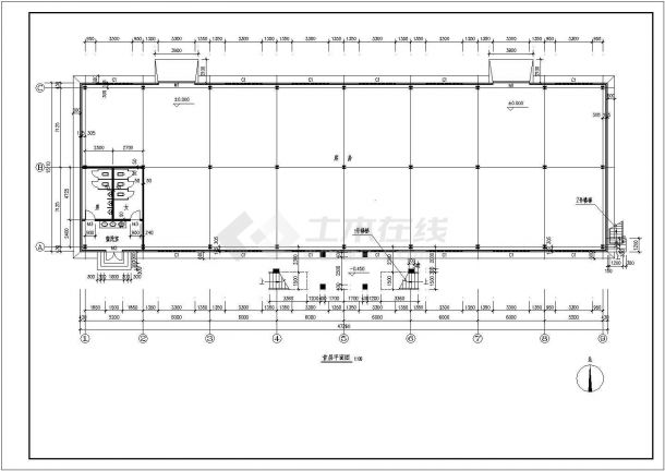 长47.26米 宽15.11米 2层某食堂钢结构建筑施工图-图一