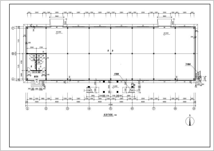 长47.26米 宽15.11米 2层某食堂钢结构建筑施工图_图1