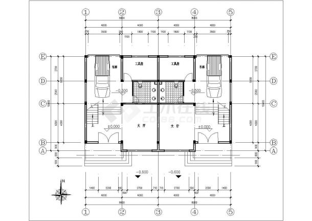 580平米3层框混双拼别墅CAD建筑设计图纸（含架空层/每户290平米）-图一