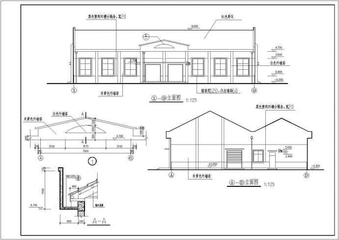 某单层中学食堂设计cad建筑施工图（标注详细）_图1