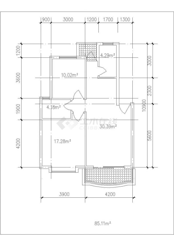 贵阳侨新花园小区5张住宅楼标准层平面设计CAD图纸（80-90平米/1梯2户）-图一