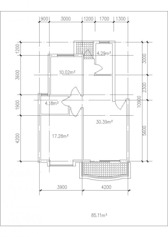 贵阳侨新花园小区5张住宅楼标准层平面设计CAD图纸（80-90平米/1梯2户）_图1