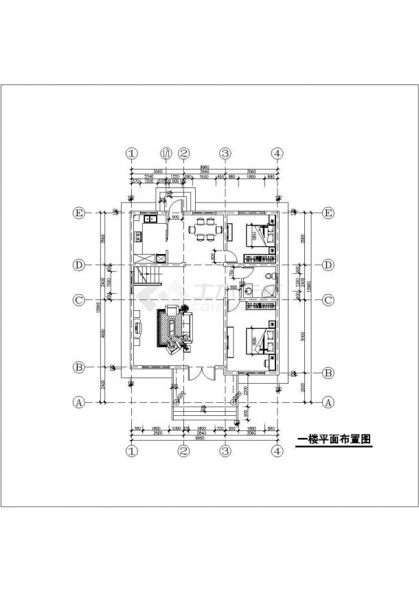某地区(9.96x12.96)三层独栋别墅建筑结构设计CAD图含效果图(设计说明）-图一