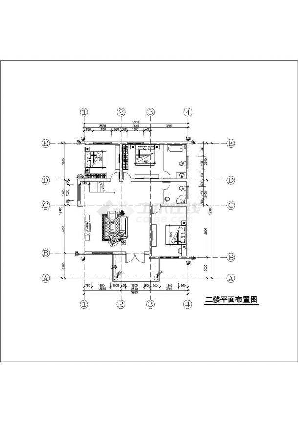 某地区(9.96x12.96)三层独栋别墅建筑结构设计CAD图含效果图(设计说明）-图二