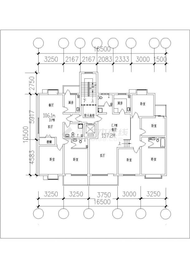 广州市锦兴花园小区住宅楼标准层平面设计CAD图纸（140平米以上/5张）-图一