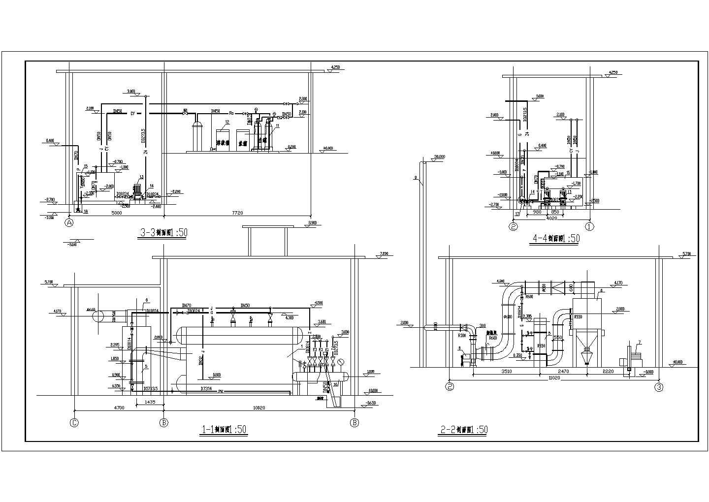 某燃煤蒸汽锅炉设计CAD平剖面图
