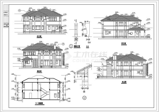 某325㎡二层带阁楼东南亚风格别墅建筑施工图纸，标注明细-图二
