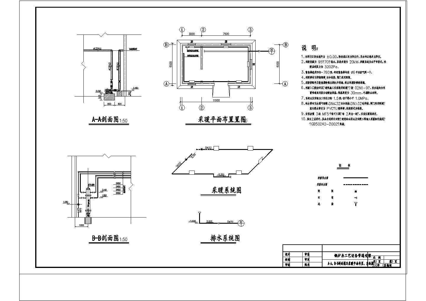 常压锅炉房采暖设计cad施工图纸